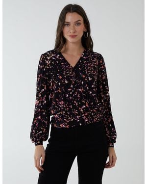 Blue Vanilla Wrap Front Deep Hem Band Top - Black