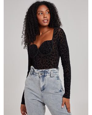 Pink Vanilla Long Sleeve Bustier Bodysuit - Black