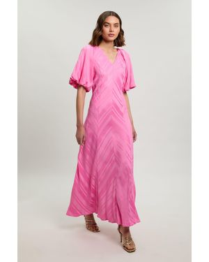 Karen Millen Stripe Fabric Detail Fluid Short Sleeve Midi Dress - Pink