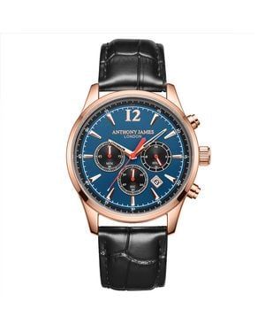 Anthony James Hand Assembled Classic Chronograph Rose Leather - Blue