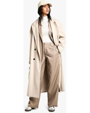 Boohoo Tailored Straight Leg Trouser - Natural
