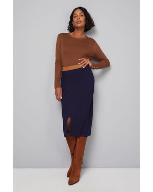 Wallis Contrast Knitted Column Skirt - Blue