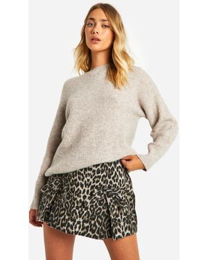 Boohoo Leopard Bow Detail Pleated Denim Mini Skirt - White