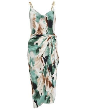 Quiz Sage Marble Print Ruched Midi Dress - Blue