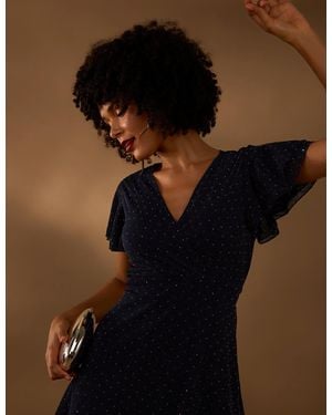 Blue Vanilla Rhinestone Diamante Wrap Dress - Black