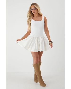 MissPap Square Neck Puffball Mini Dress - White