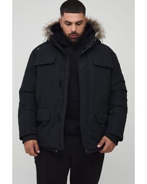 BoohooMAN Plus Faux Fur Hooded Arctic Parka Jacket - Blue