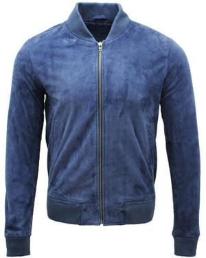 Infinity Leather Varsity Soft Suede Bomber Jacket - Blue