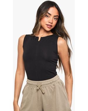 Boohoo Cotton Zip Through Sleevless Bodysuit - Black