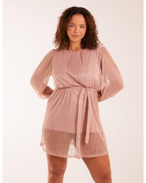 Blue Vanilla Metallic Plisse Belted Dress - Pink