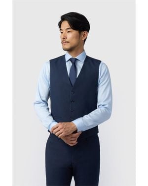Limehaus Single Breasted Five Button V-Neck Regular Suit Waistcoat - Blue