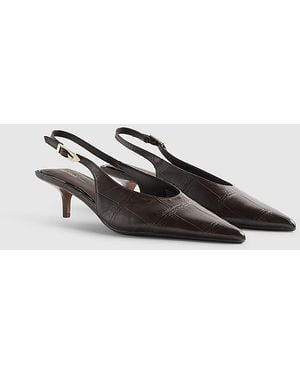 River Island Slingback Court Shoes Croc Print Heels Pu - Brown