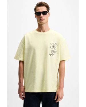 Grimelange Oversized Embroidered Crew Neck T-Shirt - Natural