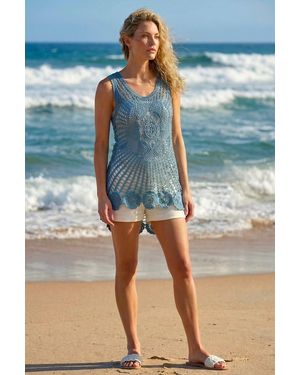 Roman Longline Crochet Knit Vest - Blue