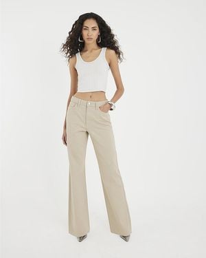 River Island Wide Leg Jeans High Rise Diamante Loose - Natural