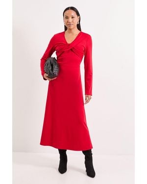PRINCIPLES Twist V Neck Fit & Flare Ponte Midaxi Dress - Red