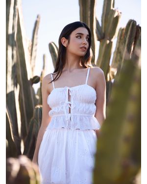 Pink Vanilla Tie Front Broderie Cami Top - White