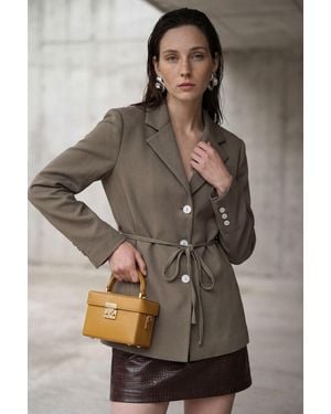 My Fashion Tie Detail Crepe Blazer Jacket - Brown