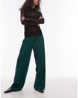 TOPSHOP Plisse Wide Leg Trouser - Blue