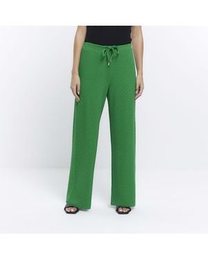 River Island Trousers Pull On Wide Leg Textured - Green