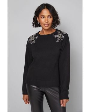 Wallis Embellished V Neck Jumper - Grey