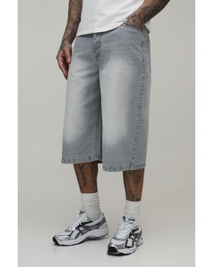 BoohooMAN Tall Essential Longline Denim Jorts - Grey