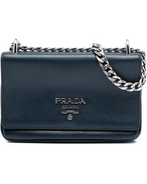 Prada Pre-Owned Saffiano And City Calf Chain Crossbody - Blue
