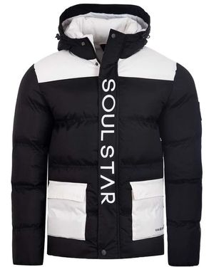 Soulstar Soul Star Quilted Puffer Jacket Hooded Winter Coat - Black