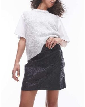 TOPSHOP Faux Leather Crinkle Mini Skirt - White
