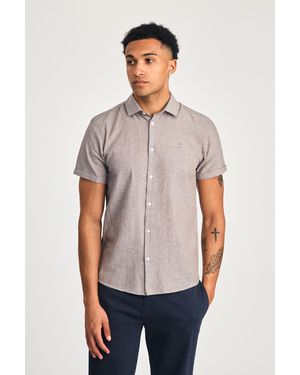 Nines Mid Linen Short Sleeve Logo Shirt - Grey