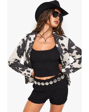 Boohoo Cotton Poplin Shirred Micro Shorts - Black