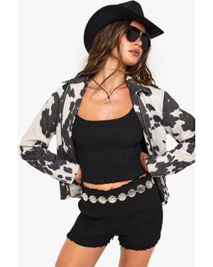 Boohoo Cotton Poplin Shirred Micro Shorts - Black