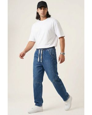 Bigdart Baggy Denim Trousers With Drawstring Waist - Blue