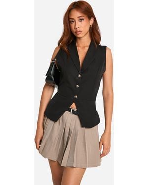 Boohoo Contrast Mock Horn Button Longline Waistcoat - Black