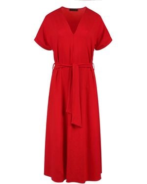 Conquista Jersey Belted Midi Dress - Red