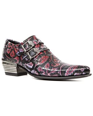 New Rock Vintage Floral Leather Buckle Shoes-7960-S6 - Brown