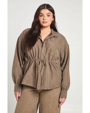 Boohoo Plus Stripe Funnel Neck Cinched Jacket - Brown