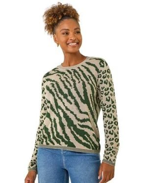 Roman Embellished Animal Knit Jumper - Green