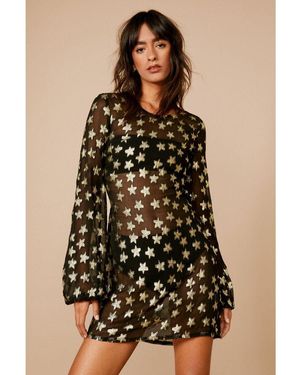 Nasty Gal Jacquard Glitter Star Open Back Cover Up Mini Dress - Black