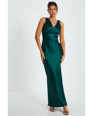 Quiz Bottle Satin Slip Maxi Dress - Blue