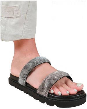 Where's That From Define Diamante Pu Platte Sandalen (zwart)