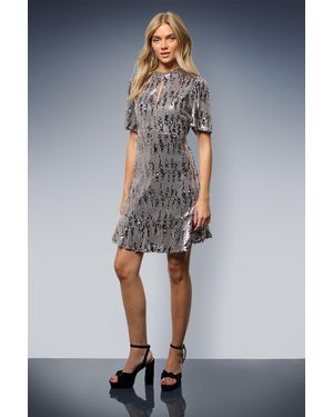 Oasis Sequin Detail Flute Sleeve Mini Dress - Blue