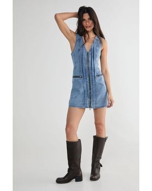 Nasty Gal Denim Seam Detail Zip Through Mini Dress - Blue