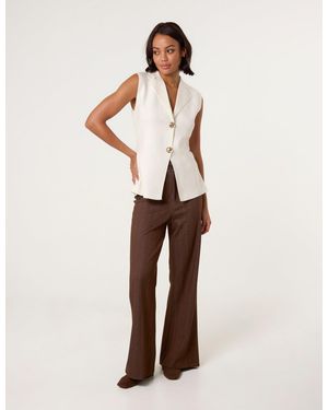 Blue Vanilla Button Front Tailored Vest - Natural