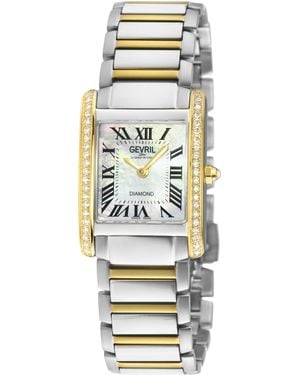Gevril Regina Swiss Diamond Watch, Mop Dial, 316L Ss 2 Sides Case, Stainless Steel Two Toned Ipyg Bracelet - Grey