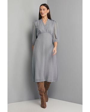 Wallis Dobby Pleat Detail Button Midi Dress - Grey