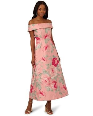 Adrianna Papell Off Shoulder Jacquard Dress - Red