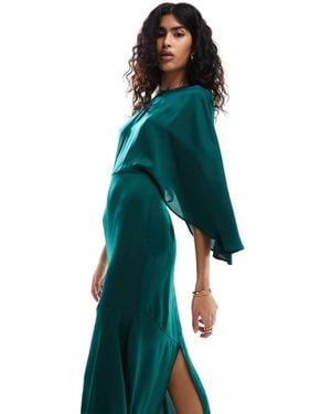 ASOS Satin Flutter Sleeve Asymmetric Hem Midi Dress - Blue