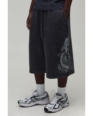 BoohooMAN Dragon Washed Jersey Bermuda Jort - Black