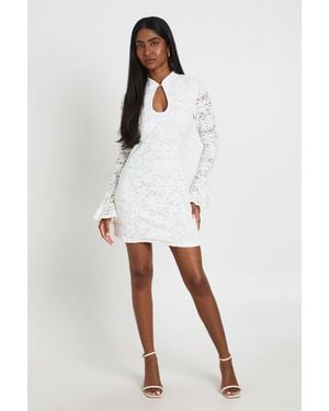 Boohoo Premium Lace High Neck Mini Dress - White